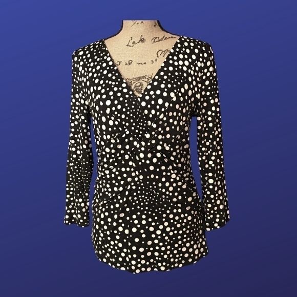 CABLE & GAUGE Center Braid Empire Waist Top, BLACK WHITE POLKA DOT, Size M, EUC - Picture 1 of 8